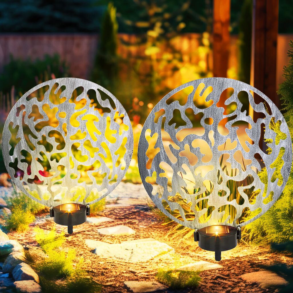 2er Set LED Solar-Steckleuchte, Lichteffekt, antik silber, H 41 cm