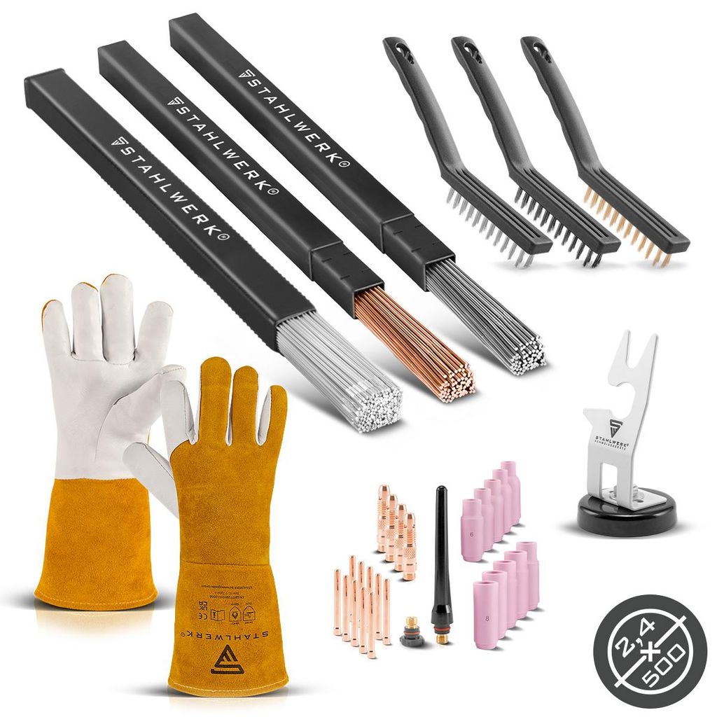 STAHLWERK WIG Set WP-26-Zubehör Halter Handschuhe Bürsten 3 x Schweißstäbe 2,4mm