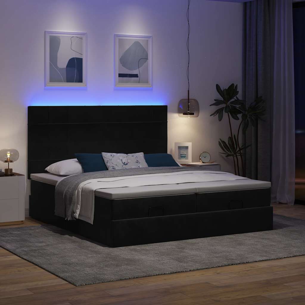 "2026 Promotion" Ottoman-Bett Schlafzimmer - mit Matratzen - & LEDs - Schwarz - 200x200 cm - Samt - Polsterbett CC17376