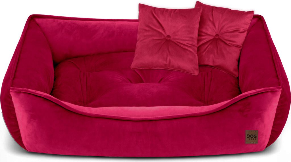 Premium Hundebett & Katzenbett MARCO aus Velvet – Haustier-Sofa, Weich, Elegant, Komfortabel, Poland, Burgunderrot 50x70cm