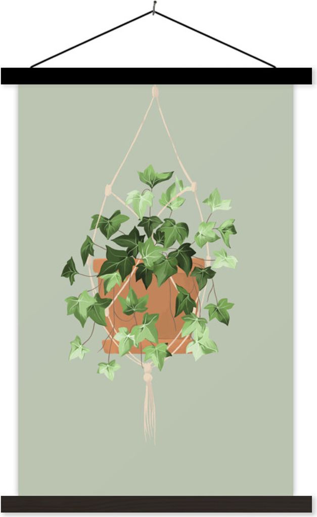 MuchoWow Textilposter Pflanze - Hängepflanze - Rebe 60x90 cm mit schwarzem Rahmen - Poster Wohnzimmer