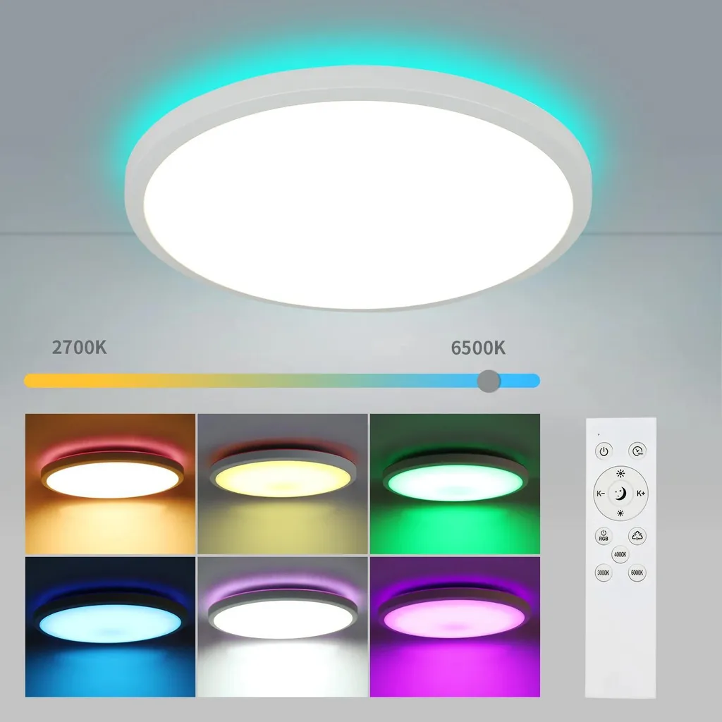 Plafonnier LED RGB 24W avec télécommande et rétroéclairage 6 couleurs - 8