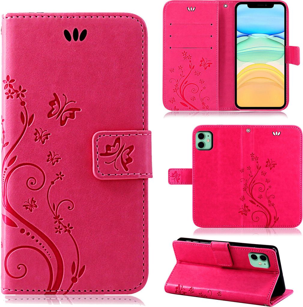 iPhone Handy Tasche Handyhülle Schutz Hülle Blumen Flip Cover Buch Case Etui Apple iPhone 11 Pink