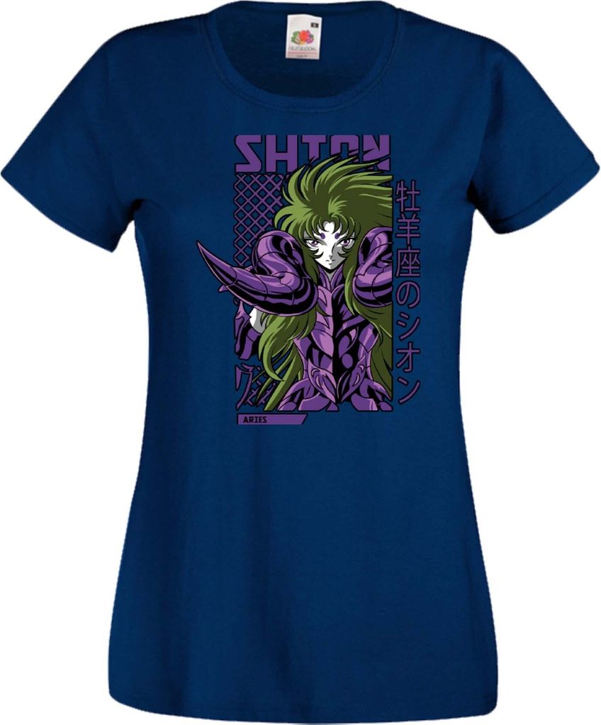 Damen T-Shirt Anime Manga Saint Anime Seiya Aries Shion, Lady L / Dunkelblau