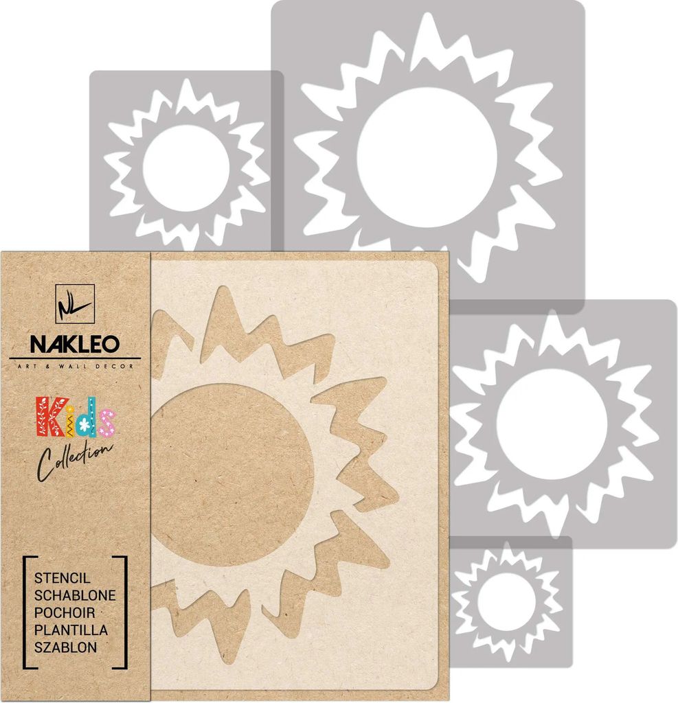 Schablonen Malen für Kinder, 5 Stück Set 9x9 cm bis 34x34 cm Sonne Himmel Stern, Wiederverwendbare Kunststoff für Kinderzimmer Malvorlage Raumde...