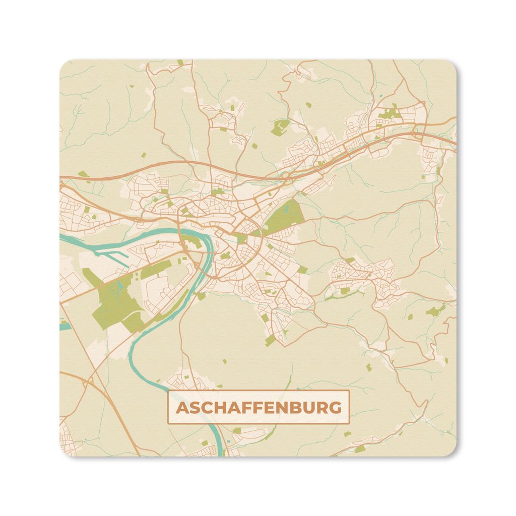 MuchoWow Mauspad Mousepad Karte - Jahrgang - Aschaffenburg - Karte 20x20 cm - Mousepads - Maus Mat - Pad - Mausunterlage - Desk Mat - Bureauartikeln