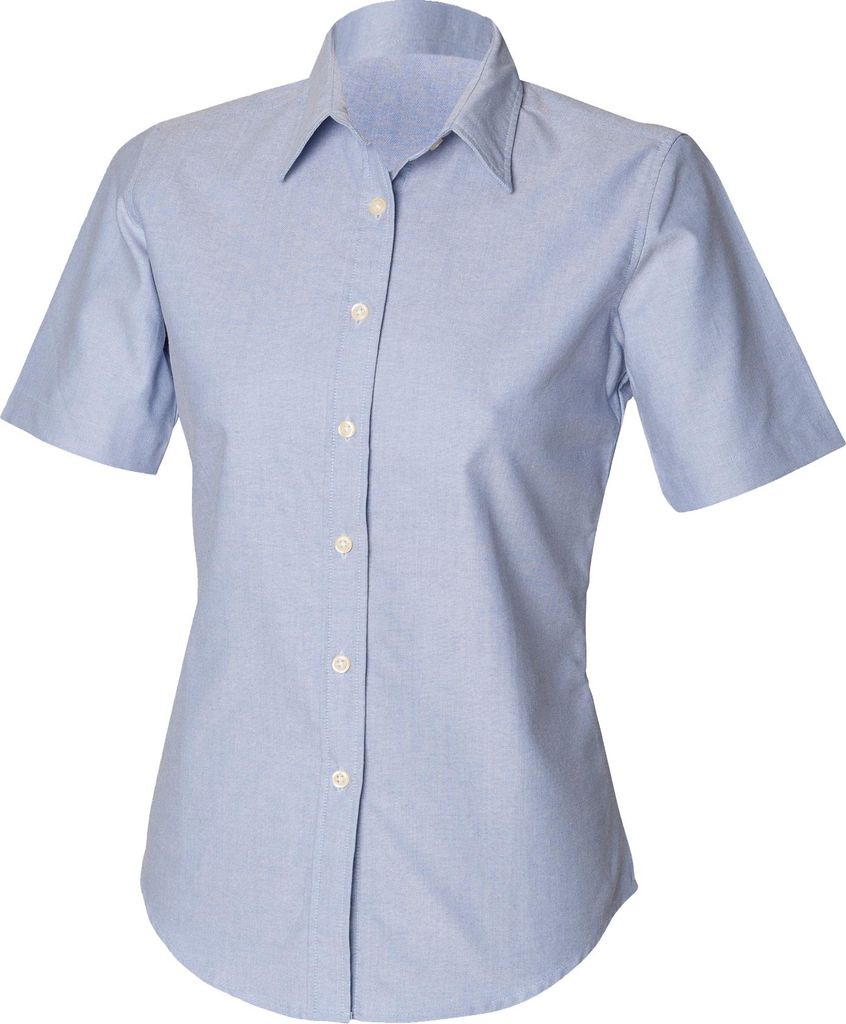 Henbury Damen Oxford Bluse Kurzarm RW640 (S) (Blau)