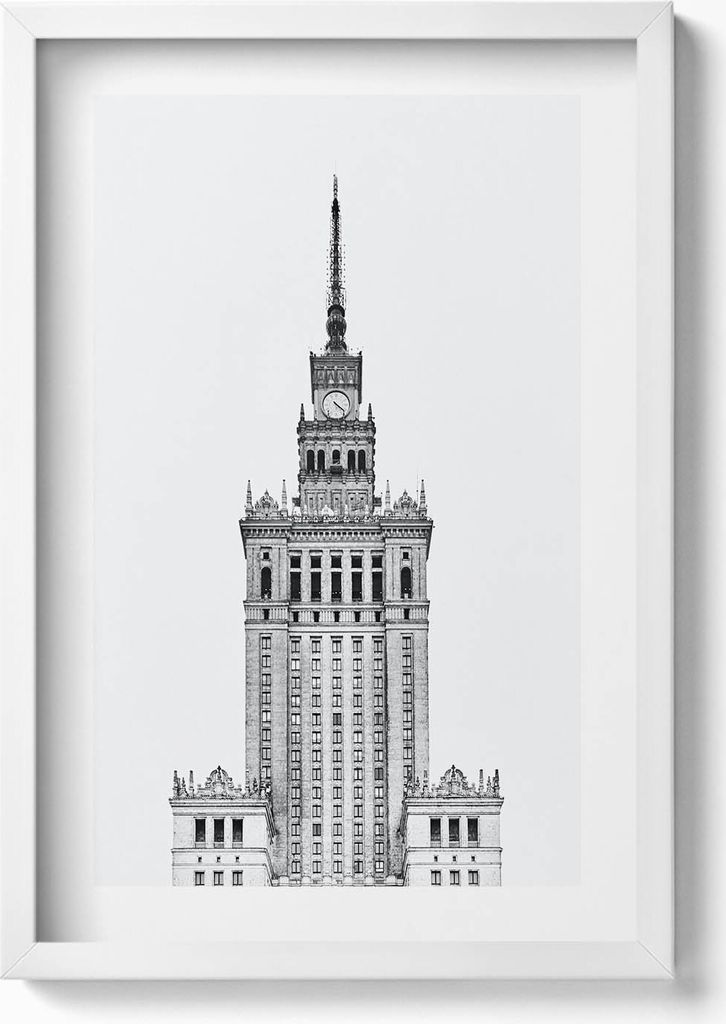 Palast für Kultur und Wissenschaft Warschau– Wandbild mit Rahmen – Gerahmtes Bild – Wanddekoration – 40x60 cm – Weiß