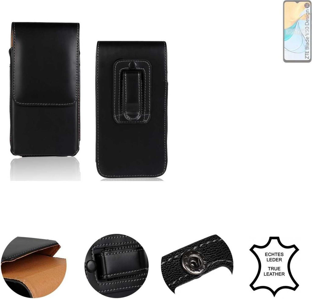 K-S-Trade Holster Gürteltasche Handy Hülle Schutzhülle kompatibel mit ZTE Blade V50 Design 5G Handyhülle Leder schwarz, 1x