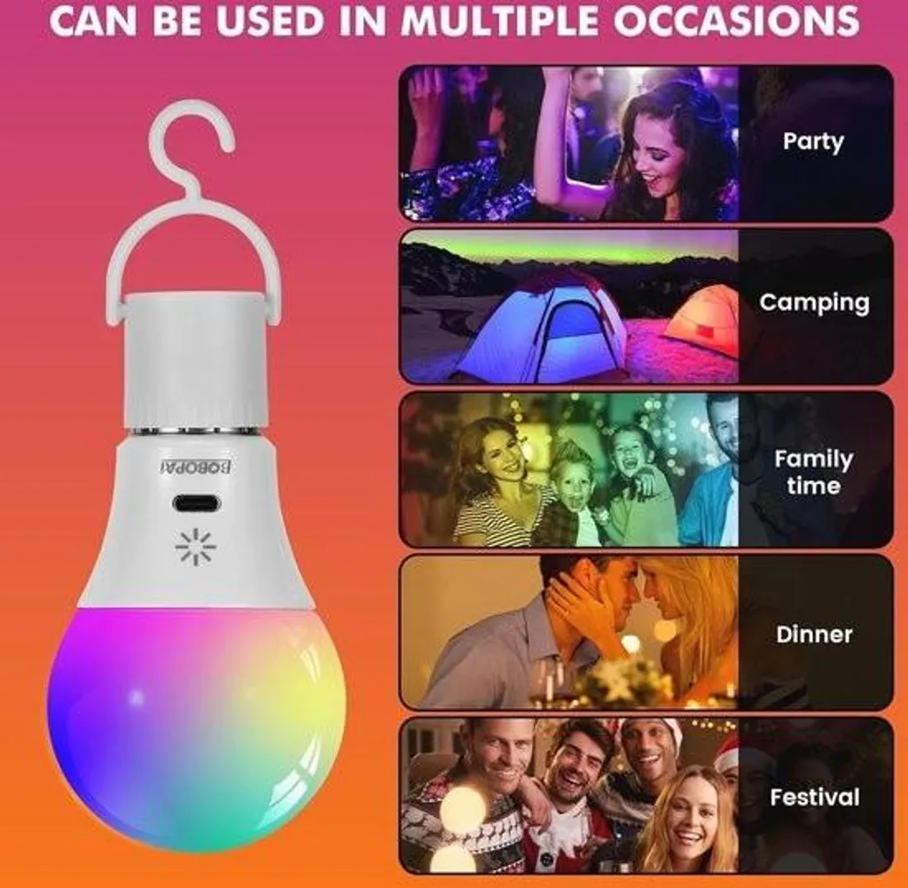 Ampoule RGB rechargeable avec télécommande LED dimmable et minuterie