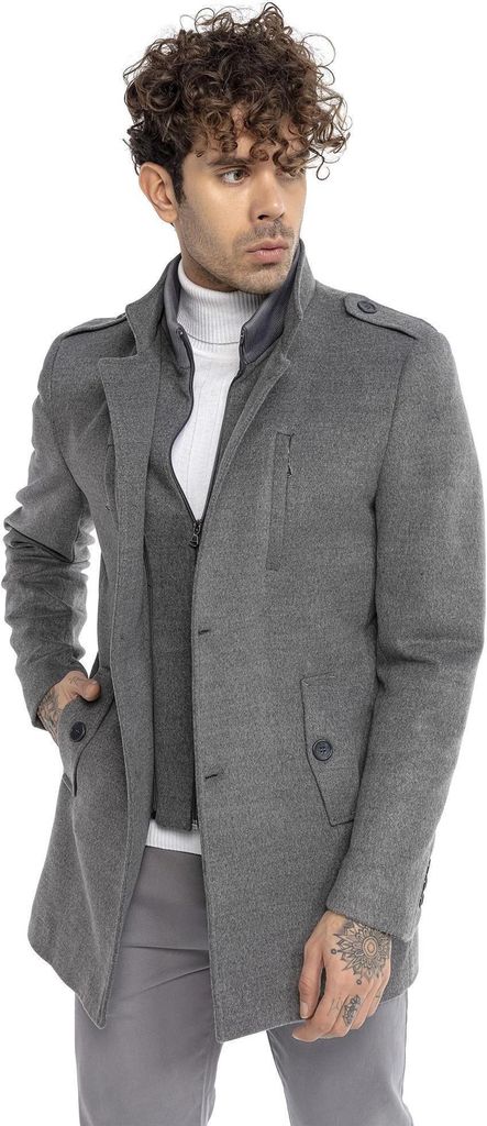 Red Bridge Herren Mantel Trenchcoat Jacke Wool Jacket Slim-Fit Transformable