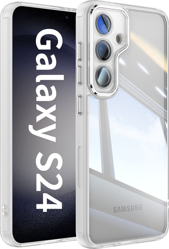 Handyhülle für Samsung Galaxy S24 Hybrid Transparent TPU PC Militärschutz mit Kameraabdeckung Weiß