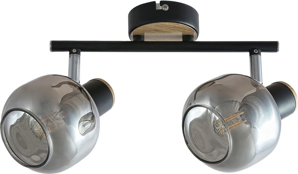 Spotleuchte schwarz Eichenholz-Muster Rauchglas E14 2x MAX 40W