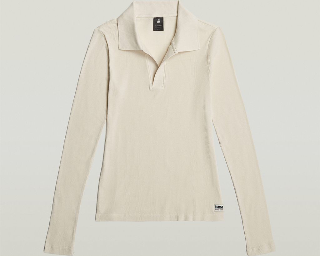 G-star Ribbed Langarm-polo Beige L Frau Beige L Produktbild 