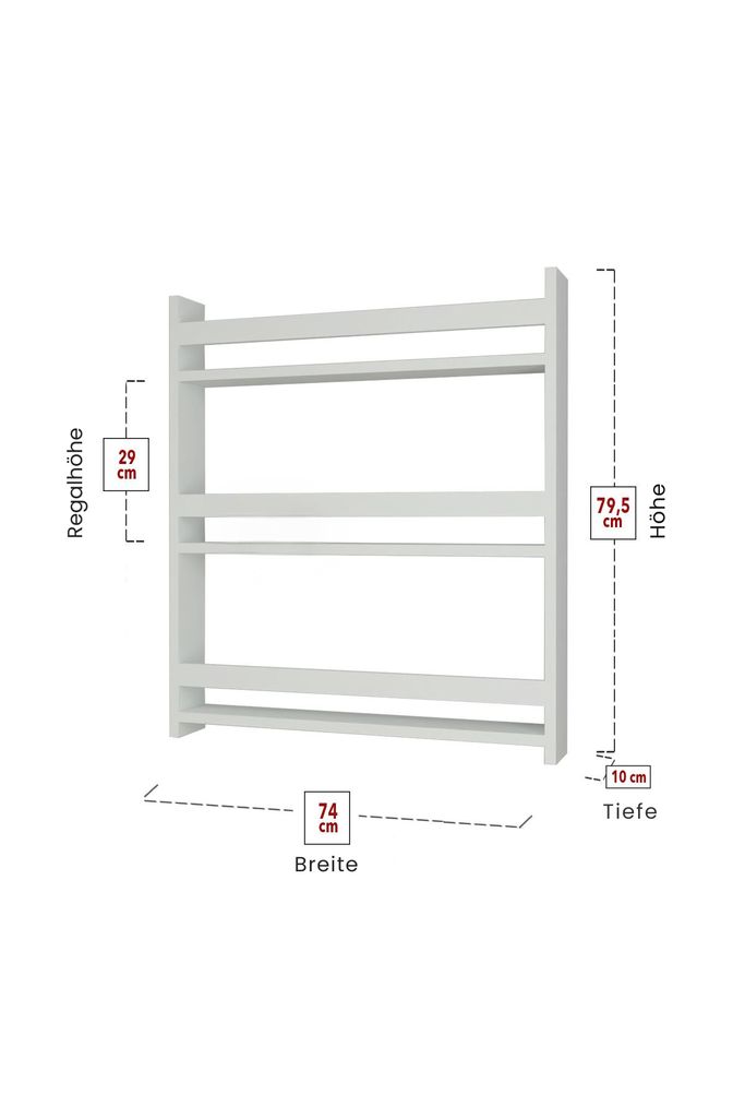 Produktbild von BBLIKE Kinder Bücherregal Wand - Weißes Regal Mit 4 Ablagen 131cm Höhe