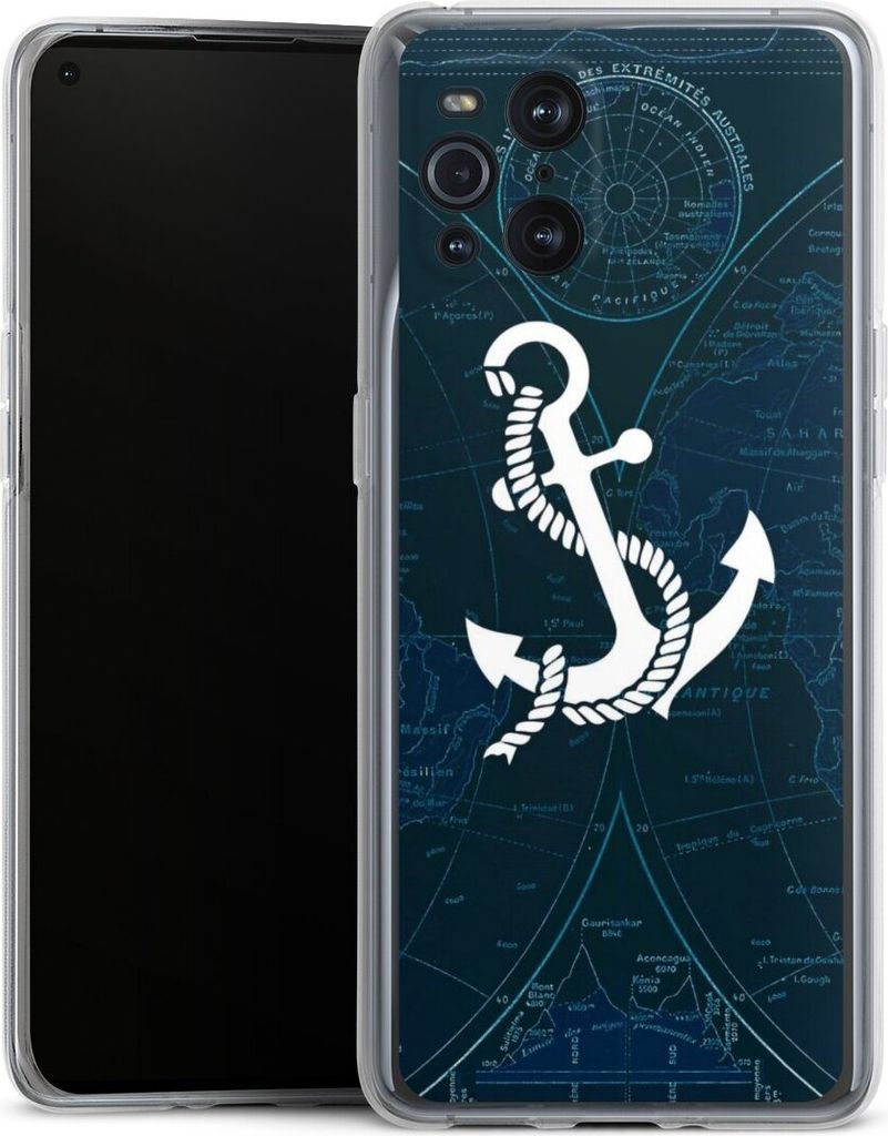 DeinDesign Handyhülle für Oppo Find X3 Pro Silikon Hülle Case Smartphone Schutzhülle Anker Landkarte Segeln