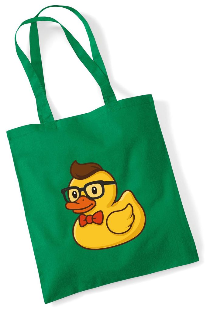 Huuraa Jutebeutel Quietscheente Nerd Gummiente Geek 10 Liter Kelly Green Baumwolle Tasche Geschenkidee