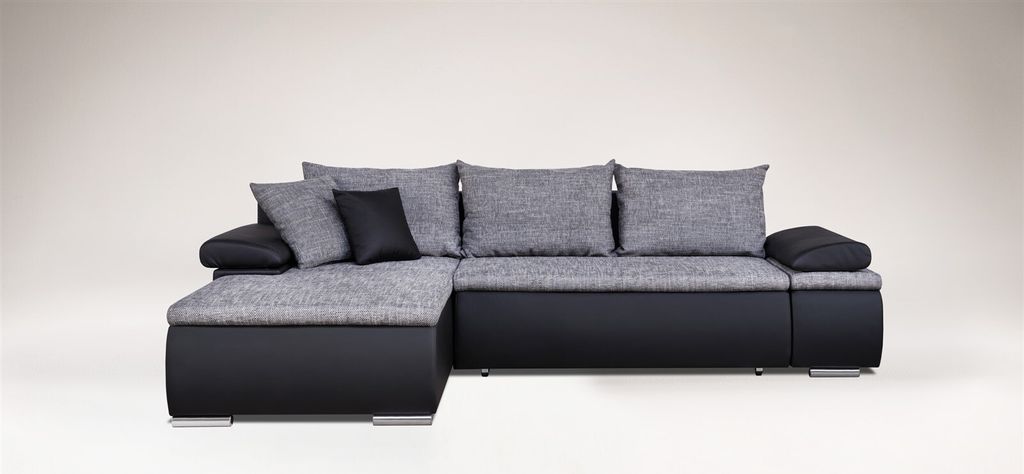 Couchgarnitur Camilla L-Form Kuntleder Schwarz / Stoff Grau