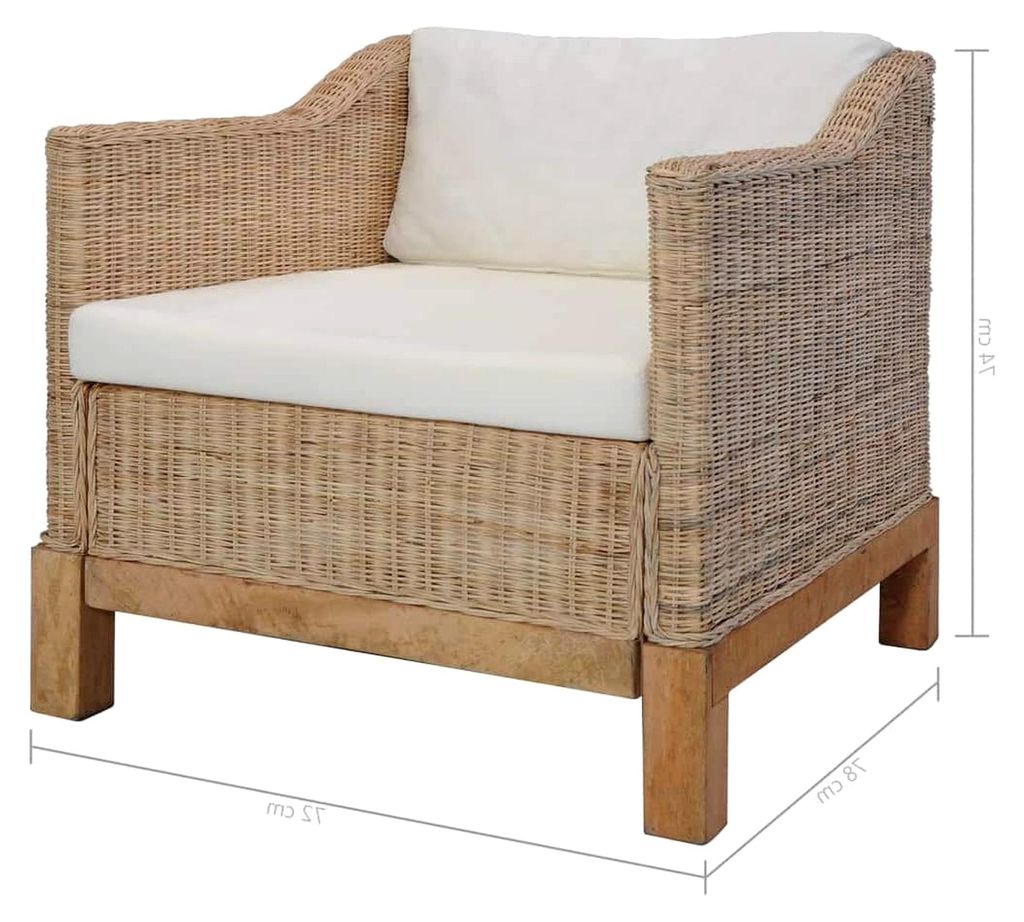 Sessel aus natürlichem Rattan mit Auflagen für Esszimmer und Schminktisch