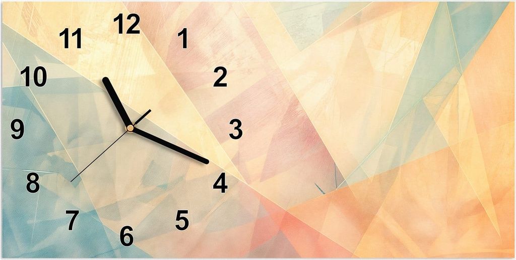 Wanduhr aus Glas mit Motiv Farbiges Geo Muster- 60 x 30 cm - inkl. Aufhängesystem