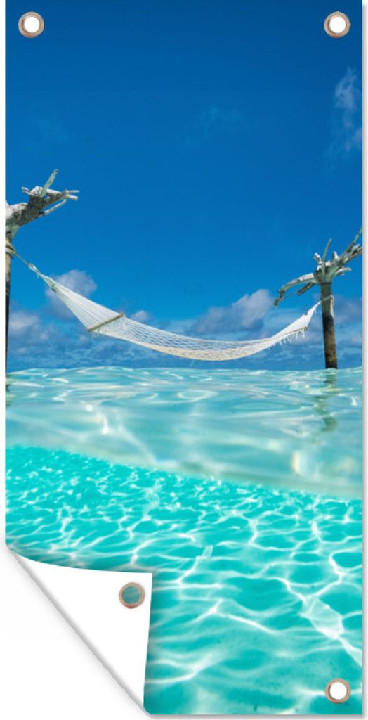 MuchoWow 40x80 cm Outdoor-Poster Gartendeko Sichtschutz Garten Poster für den Garten Sommer - Meer - Hängematte