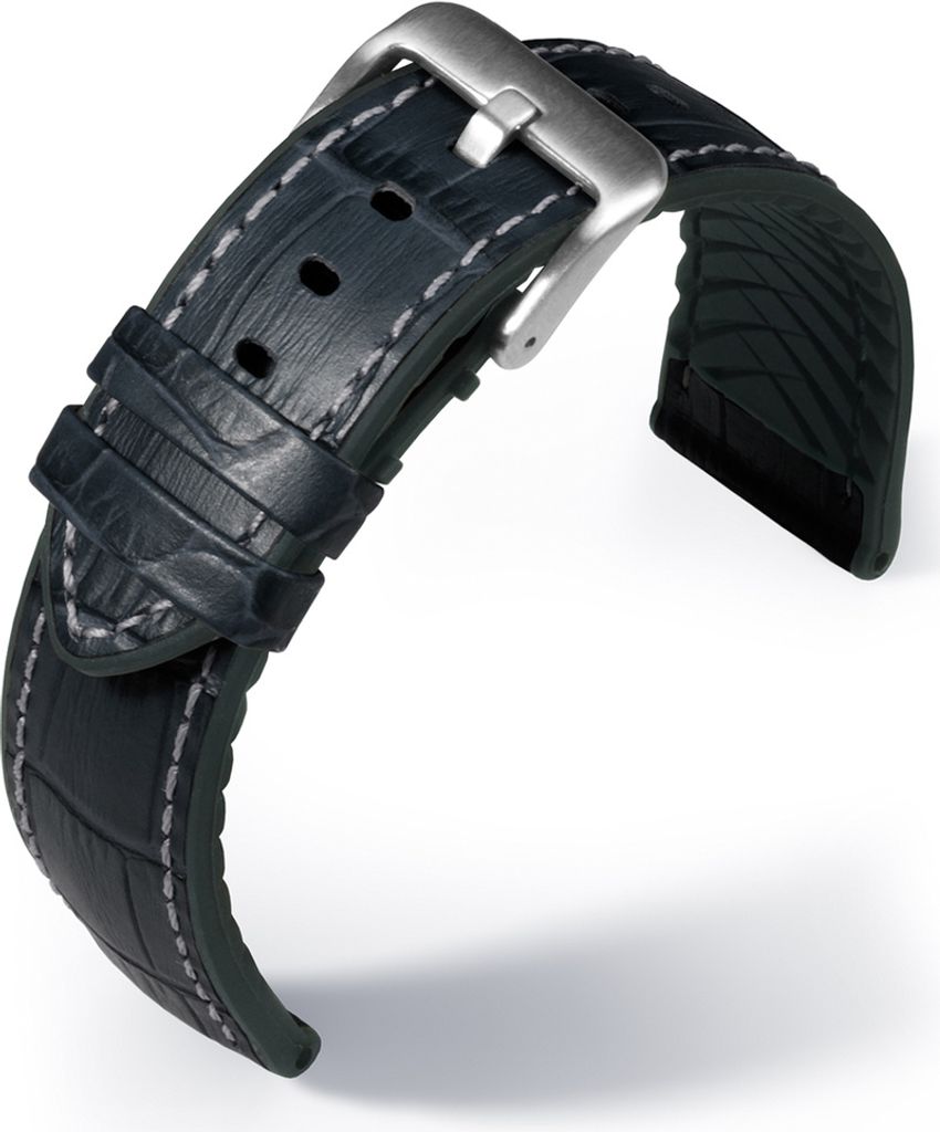 Eulit Eutec Belize Uhrenarmband Materialmix schwarz versiegelte Kante, Stegbreite:20mm, Schließe:Silbern
