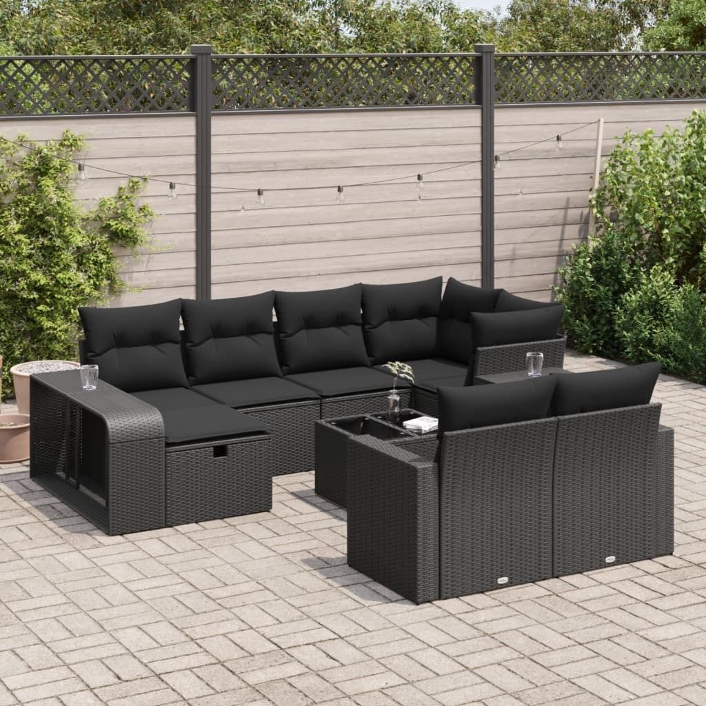 Maison Exclusive - 11-tlg. Garten-Sofagarnitur mit Kissen Schwarz Poly Rattan