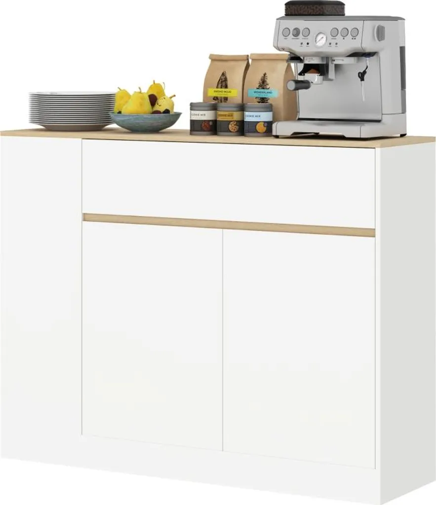 Meuble d'Appoint Cuisine Blanc pour Rangement Vaisselle et Couverts