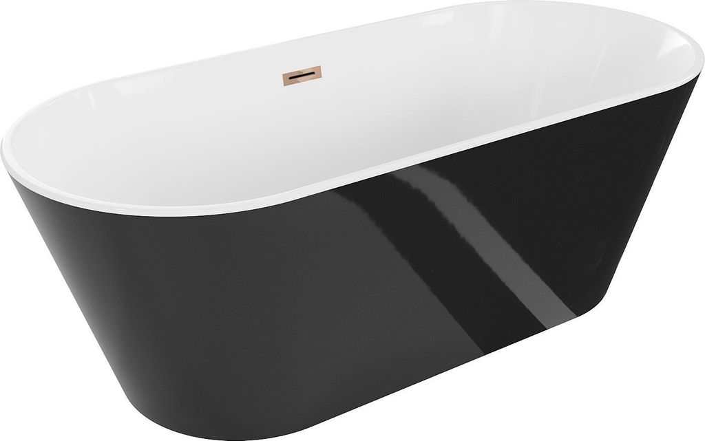 Mexen Flavia freistehende Badewanne 150 x 75 cm, weiß/schwarz, Überlauf roségold - 54031507575-60