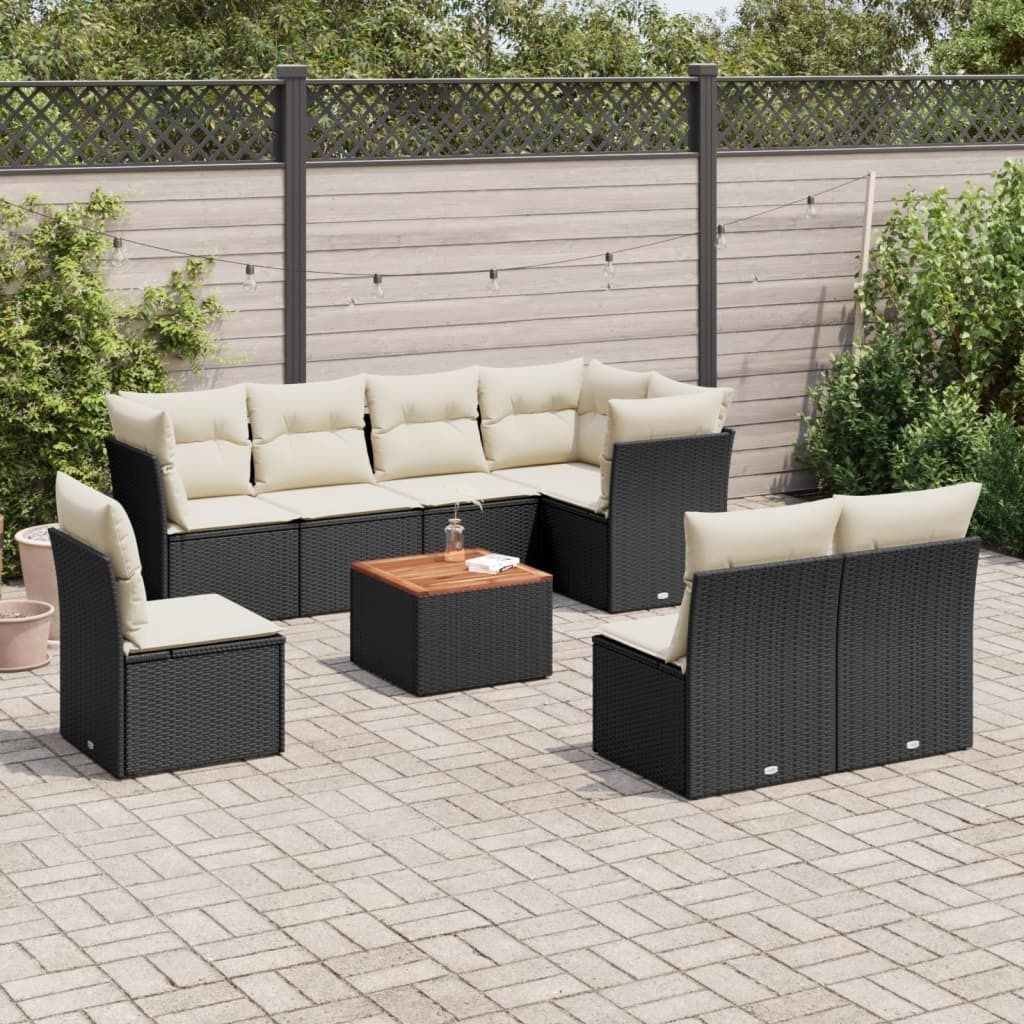 Design 9-tlg. Garten-Sofagarnitur mit Kissen Schwarz Poly Produktbild 