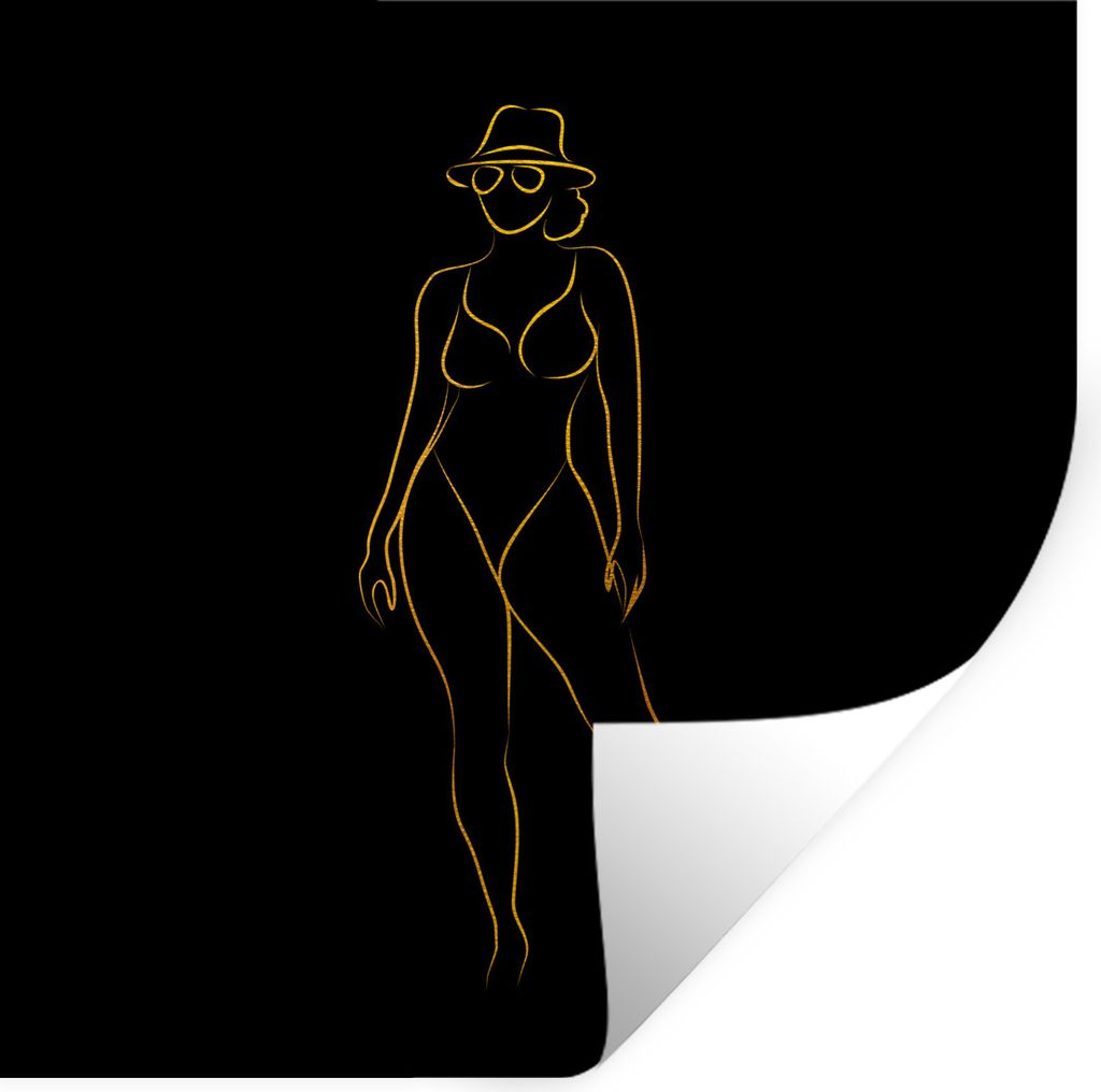 MuchoWow Wandtattoo Wandsticker Wandaufkleber Sonnenbrille - Schwarz - Gold - Linienkunst 30x30 cm Selbstklebend und Repositionierbar - Repositio...