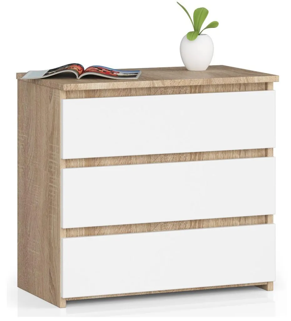 Comò Design Rovere Sonoma e Bianco - Cassettiera 3 Cassetti Moderna