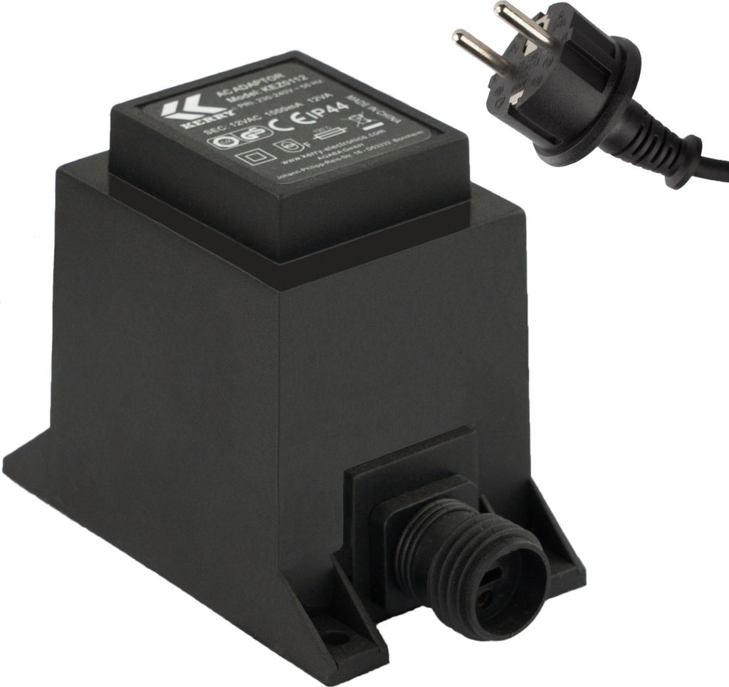 Netzteil 12 Watt IP44 | LED-Trafo | Transformator 230V auf 12V | Netzkabel 2-Pin-Stecker | Netzstecker 2 Polig | Netzgerät | Niederspannung für L...