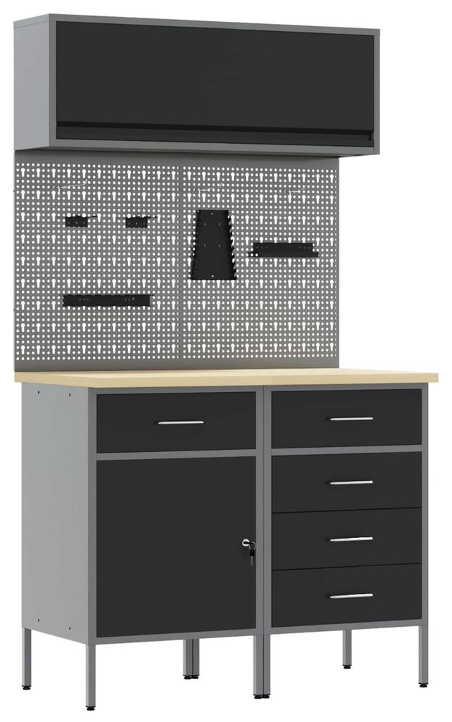 vidaXL Arbeitsschrankset mit Schubladen mit Regal 5 pcs Schwarz