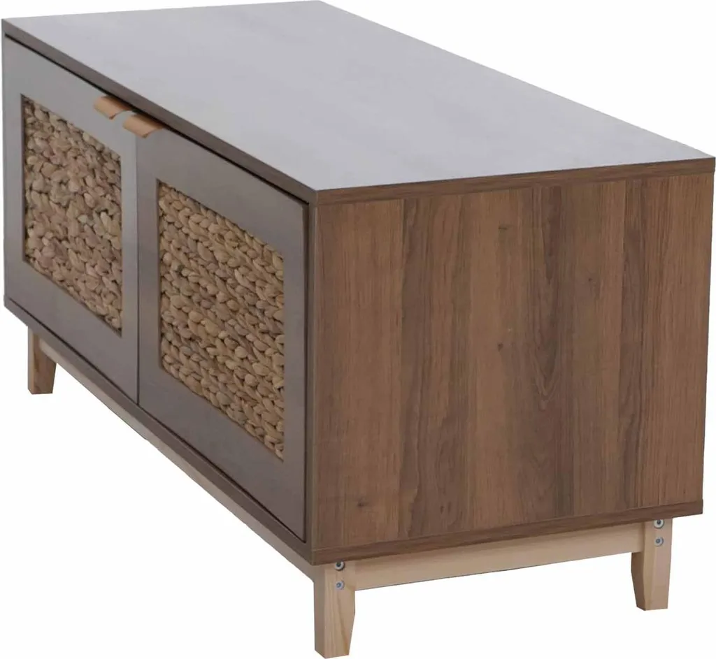 Banc étagère à chaussures marron avec façade en jacinthe d'eau - 13