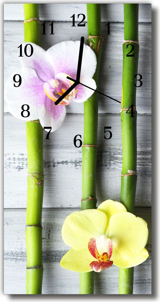 Tulup Glasuhr Wanduhr Küchenuhr Echt-Glas 30x60 Orchidee Bambus Mehrfarbig