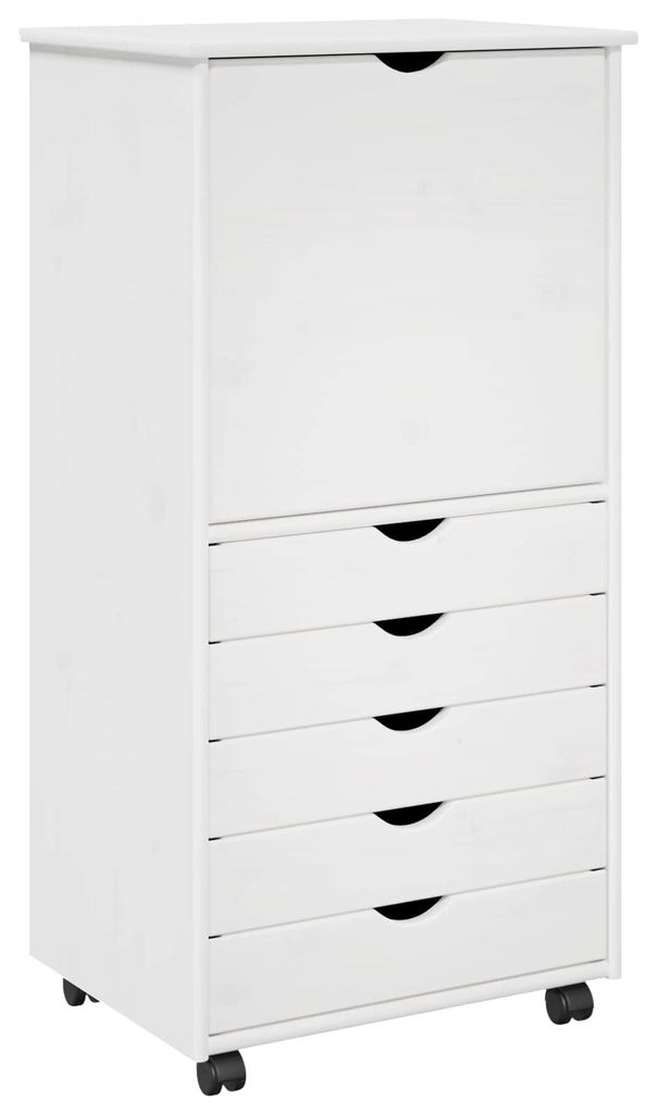 Rollschrank Mit Rad Weiß 53 x 39 x 103 cm Massivholz Kiefer