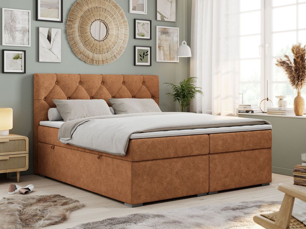 Boxspringbett 200x200 mit Bettkasten, Boxspringbett 200x200 mit Matratze, Doppelbett mit Matratze und Topper - Polsterbett mit Kopfteil - Stauraumb...