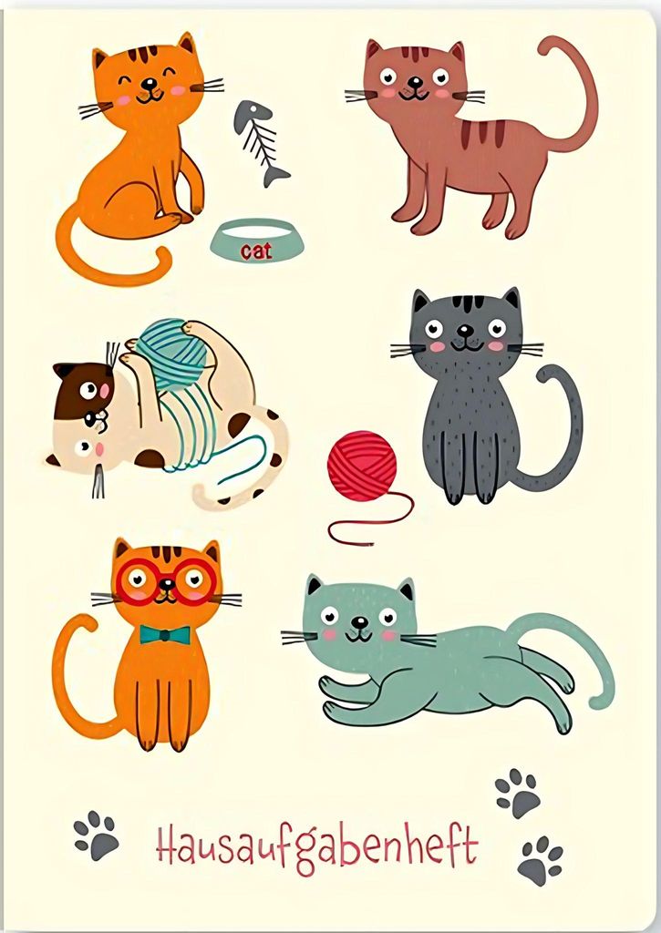 ADINA Hausaufgabenheft A5 (Katzen) für Schlaue Faule