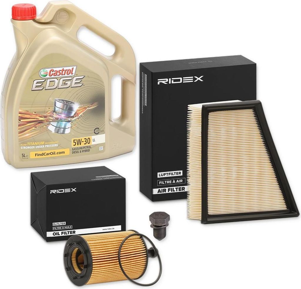 RIDEX Inspektionspaket Filter Set mit Öl 5W-30 5L für VW POLO (9N) Polo Limousine (9A4, 9A2, 9N2, 9A6) für SKODA Fabia II Schrägheck (542) ROOM...