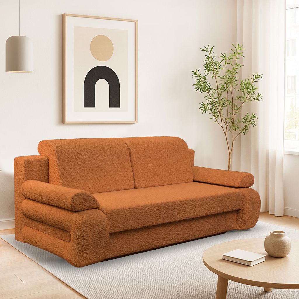 Sofa Schlafsofa Schlafcouch Sofabett Sofa mit Schlaffunktion und Bettkasten 205x80x98 orange Marcello 09 Zara