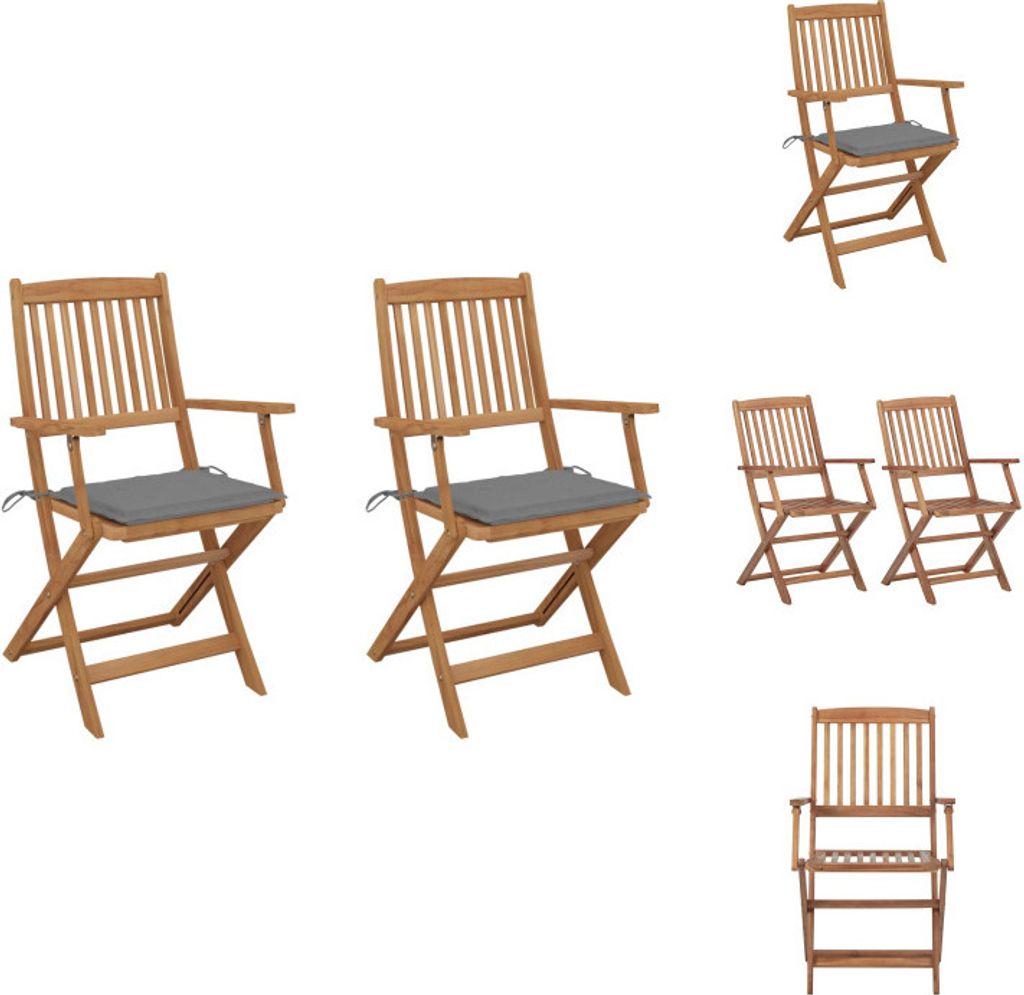 vidaXL Klappbare Gartenstühle 2 Stk. mit Kissen Massivholz Akazie - Gartenstühle