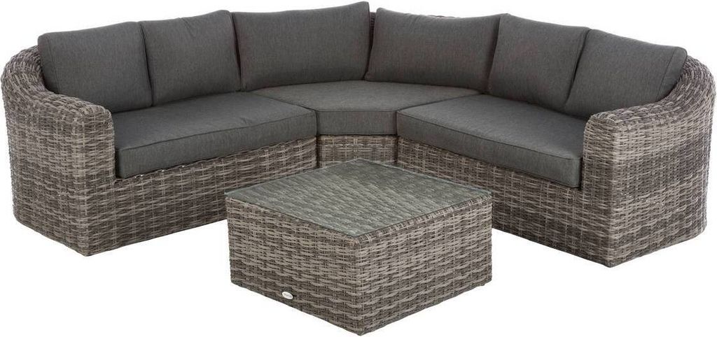 Garten-Eckgarnitur Mooréa Terre d'ombre - 5 Plätze - epoxidbeschichtetes Aluminium - Kunststoffrattan - Polyester - Hespéride