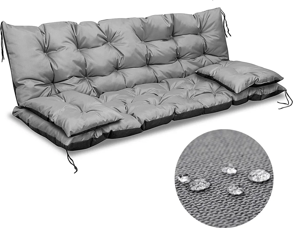 Coussin de jardin gris pour banc et balançoire, imperméable 120x60x50 cm