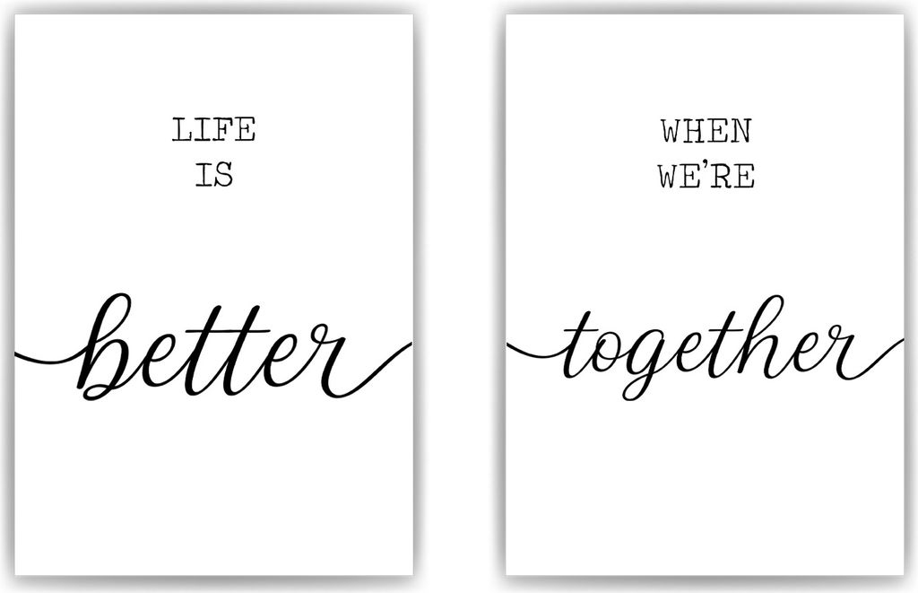 Poster 2er Set Better Together Liebe – Valentinstag Poster Paare Wandbild Wohnzimmer Küche Flur Schlafzimmer Zuhause Wanddeko – A4 (21x29.7cm)...