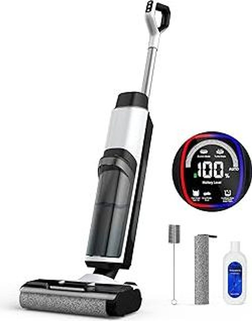 Nass Trockensauger Akku, 20.000 Pa kabelloser All-in-One Staubsauger mit wischfunktion, Sprachausgabefunktion, 890ml Dual-Wassertanks, Kantenreinig...