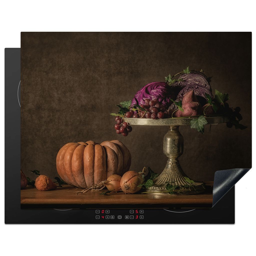 KitchenYeah Herdabdeckplatte Stilleben - Malerei - Weintrauben - Kürbis - Obst , 77x59cm, Küche Deko, Glaskeramikfeld Herdabdeckung, Abdeckplat...