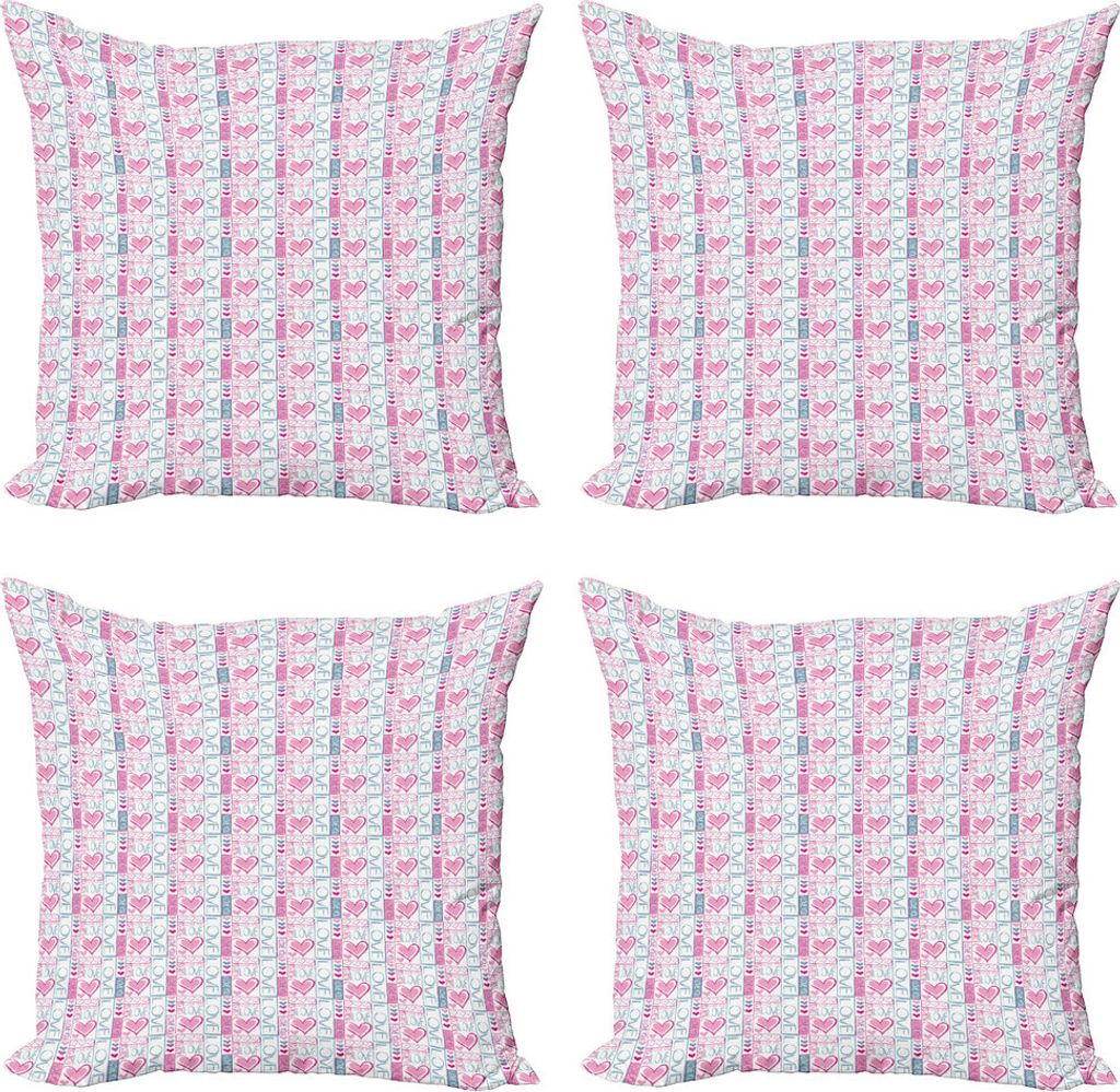 ABAKUHAUS Romantisch Kissenbezug Set (4 Stück), Ich liebe dich Kalligraphie, Moderner Doppelseitiger Digitaldruck, 60 cm x 60 cm, Baby Pink Teal