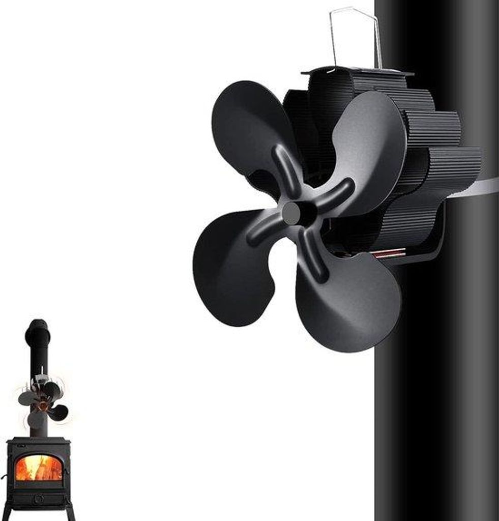 Elektrische Hölzler Kachel mit 4 Blättern - Eco-freundlich - effiziente Wärmeverteilung - mit Fornuis-Thermometer - Holzverbrenner - 2019 Upgrade