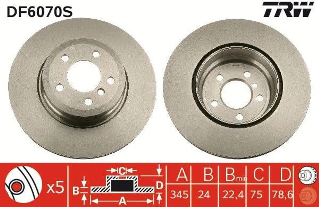 Disque de frein TRW DF6070S contre les vibrations au freinage BMW X5